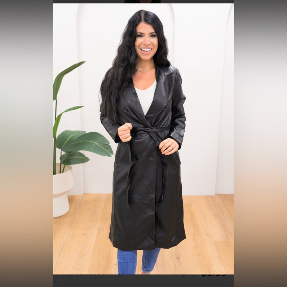 Women's Black  faux leather Trench Coat